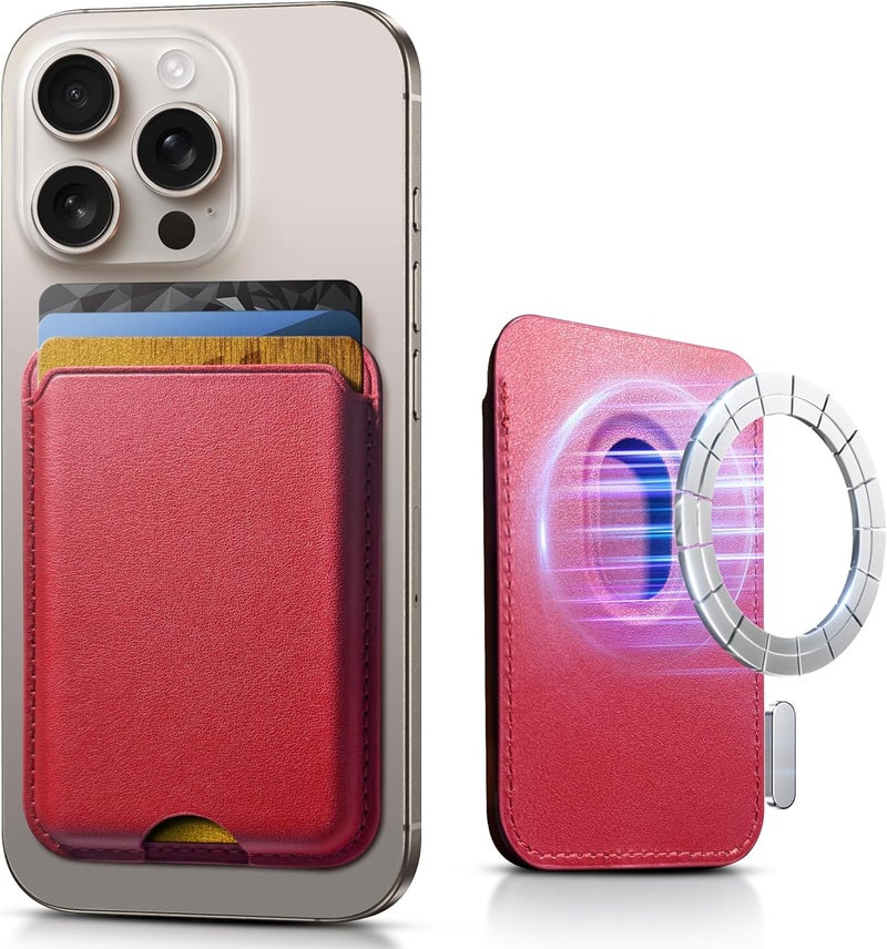SOUNDBYTE Stronger Magnetic Wallet for iPhone 17/16/15/14/13/12 Series & for MagSafe Cases | N52 Magnet RFID Blocking Leather Magnetic Card Holder with Powerful Magnets | Holds 3 Cards | Red - Image 1